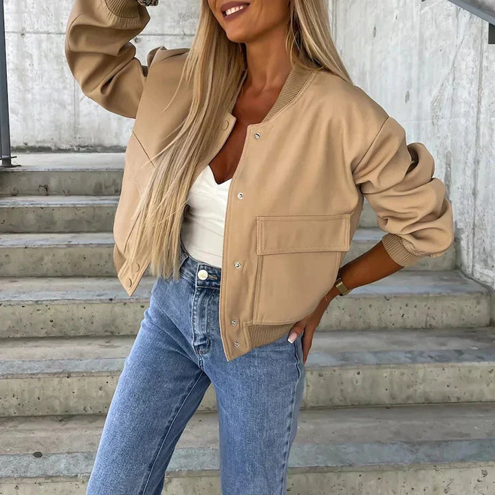Women's Casual Snap Front Bomber Jacket Utility Outerwear