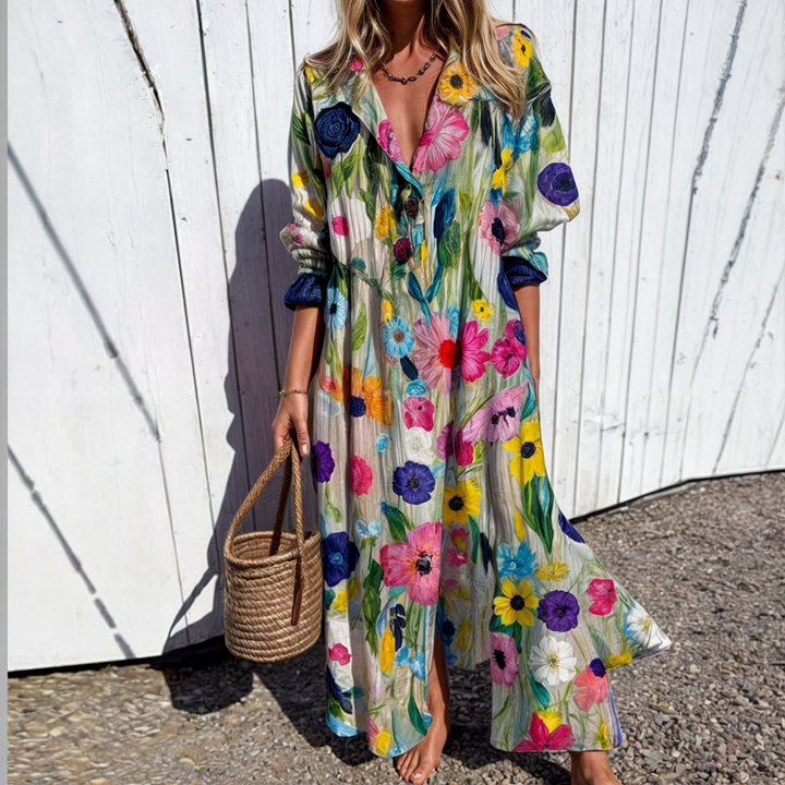 Odessa | Robe florale avec boutons et longueur maxi