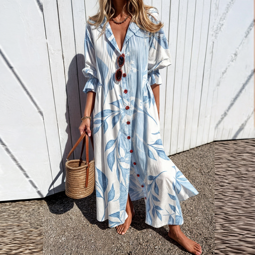 Odessa | Robe florale avec boutons et longueur maxi
