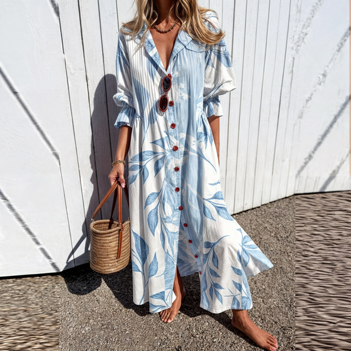 Odessa | Robe florale avec boutons et longueur maxi