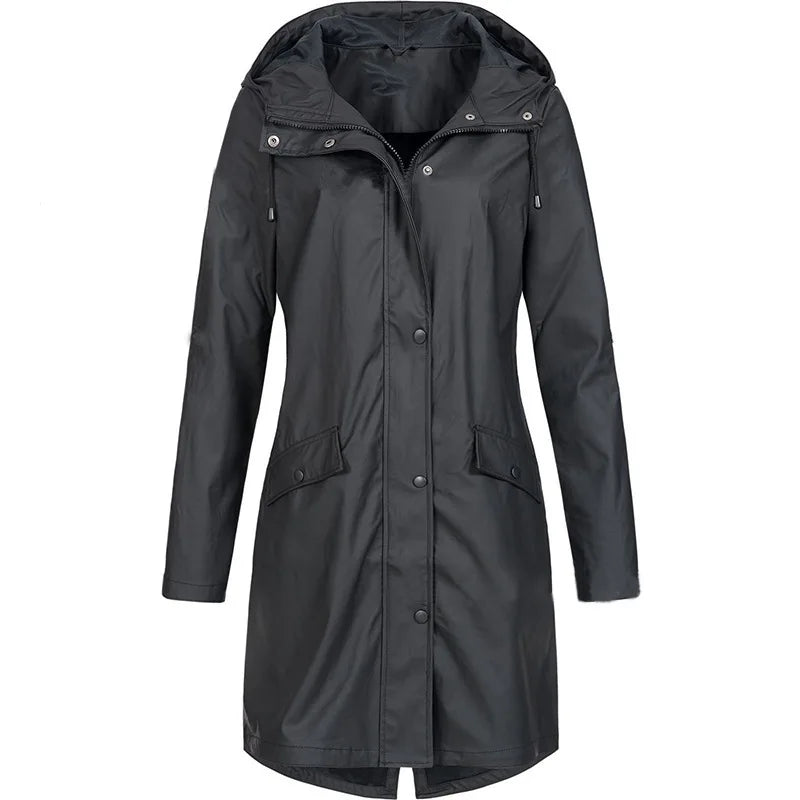 Thalassa | Robuste mittellange Regenjacke mit verstellbarer Kapuze und Pattentaschen