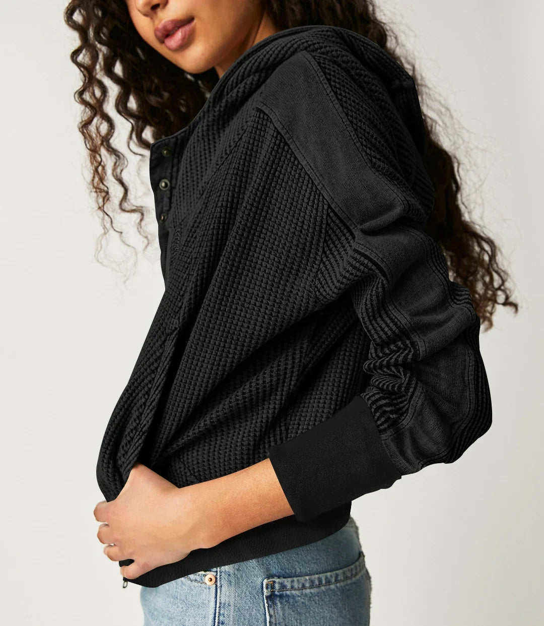 Women's Cotton Waffle Knit Zip Up Hoodie Casual Outerwear