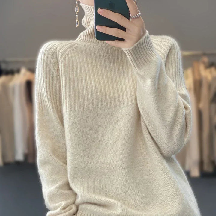 Hattie | Refined Women's Turtleneck Sweater with Ribbed Details and Relaxed Fit