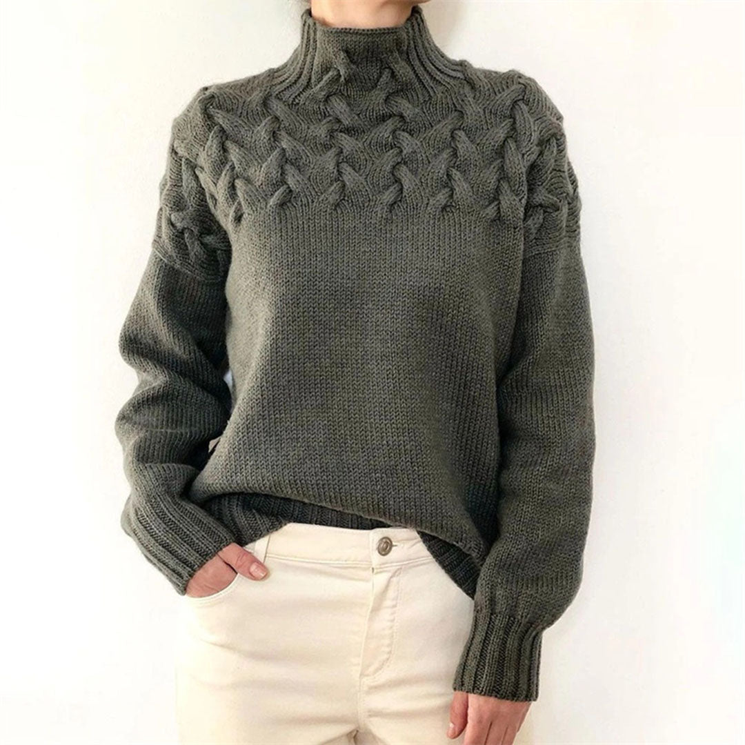 Helena | Relaxed Turtleneck Sweatshirt with Cable Knit Detail