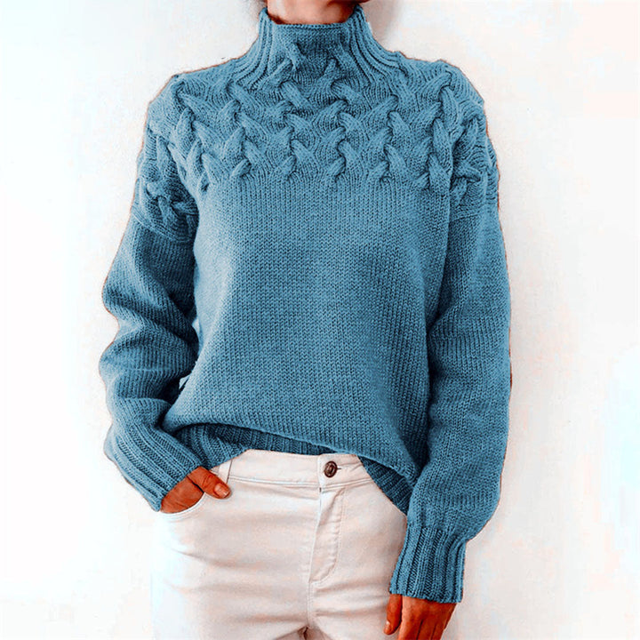 Helena | Relaxed Turtleneck Sweatshirt with Cable Knit Detail