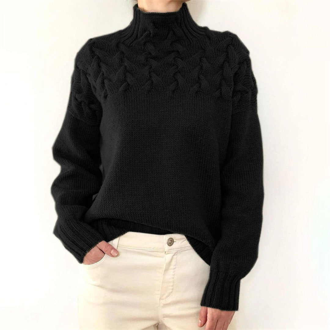 Helena | Relaxed Turtleneck Sweatshirt with Cable Knit Detail