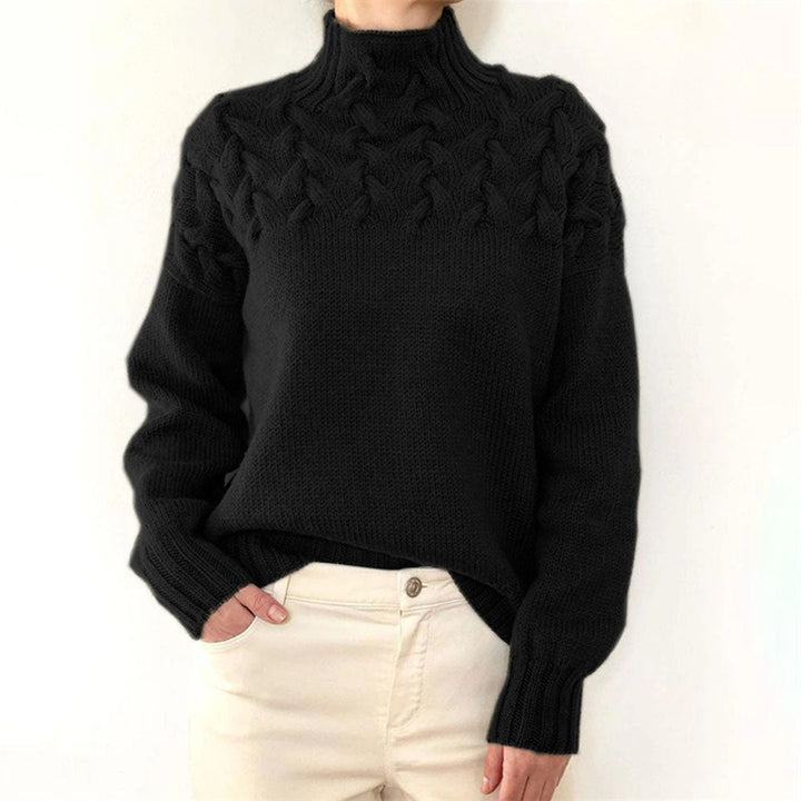 Helena | Relaxed Turtleneck Sweatshirt with Cable Knit Detail
