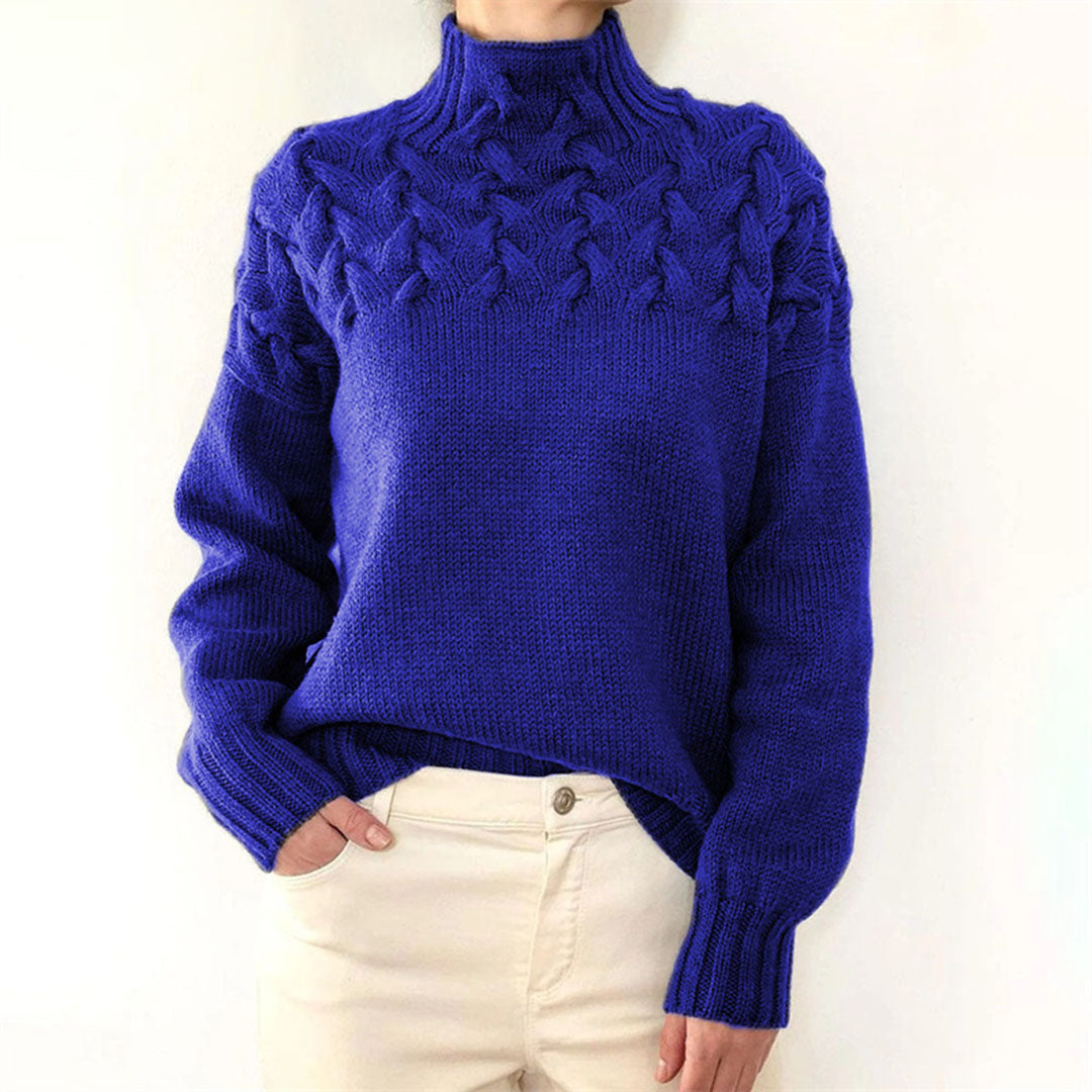 Helena | Relaxed Turtleneck Sweatshirt with Cable Knit Detail