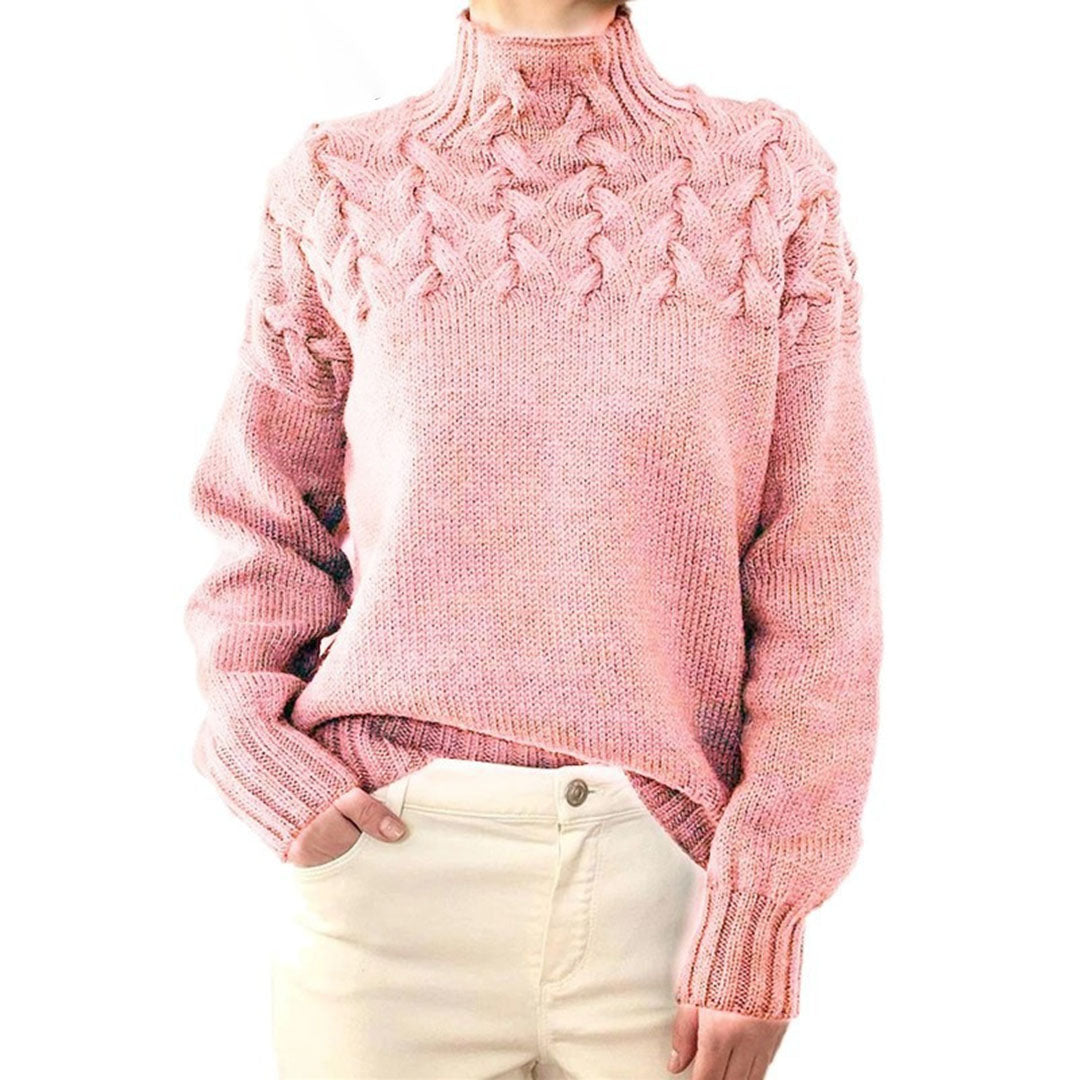 Helena | Relaxed Turtleneck Sweatshirt with Cable Knit Detail