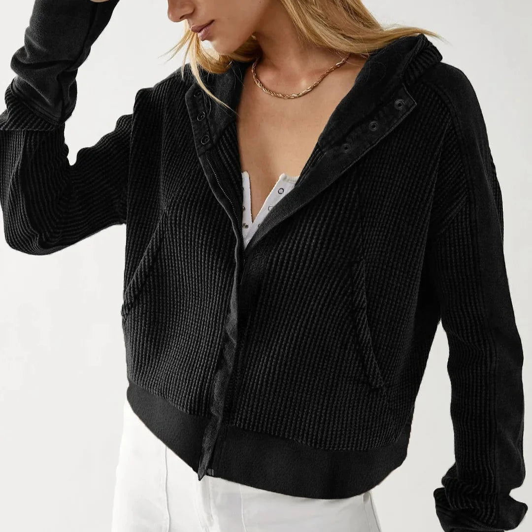 Women's Cotton Waffle Knit Zip Up Hoodie Casual Outerwear