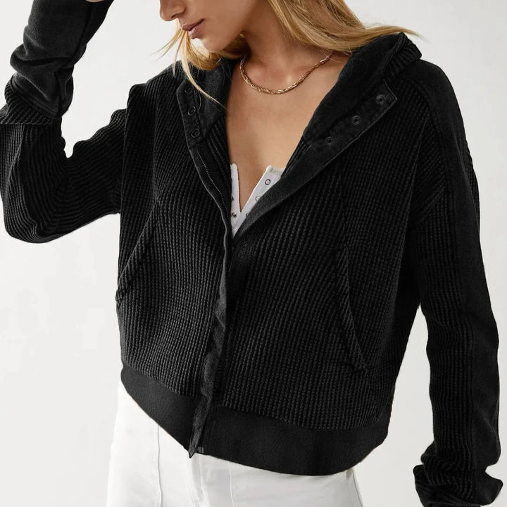 Women's Cotton Waffle Knit Zip Up Hoodie Casual Outerwear