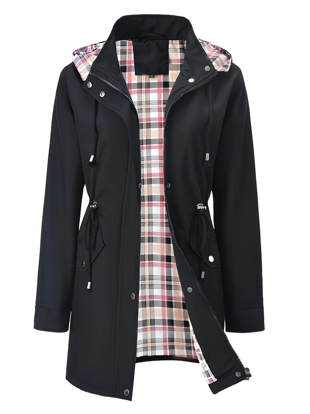 Cosima | Weather-Ready Hooded Trench Jacket with Plaid-Lined Interior