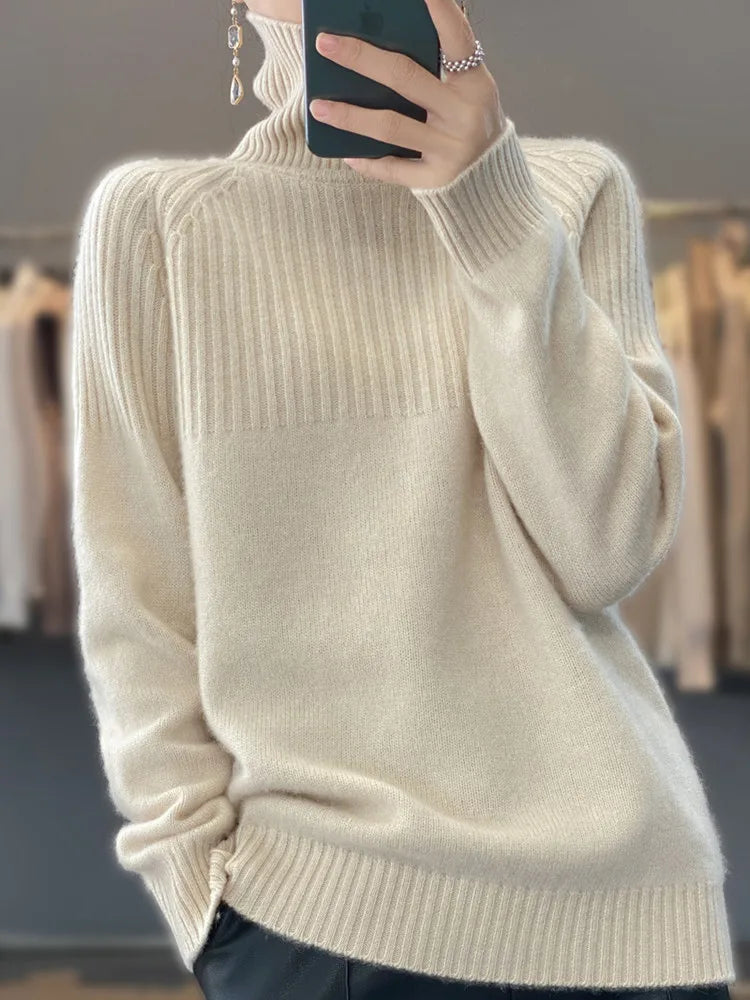 Hattie | Refined Women's Turtleneck Sweater with Ribbed Details and Relaxed Fit