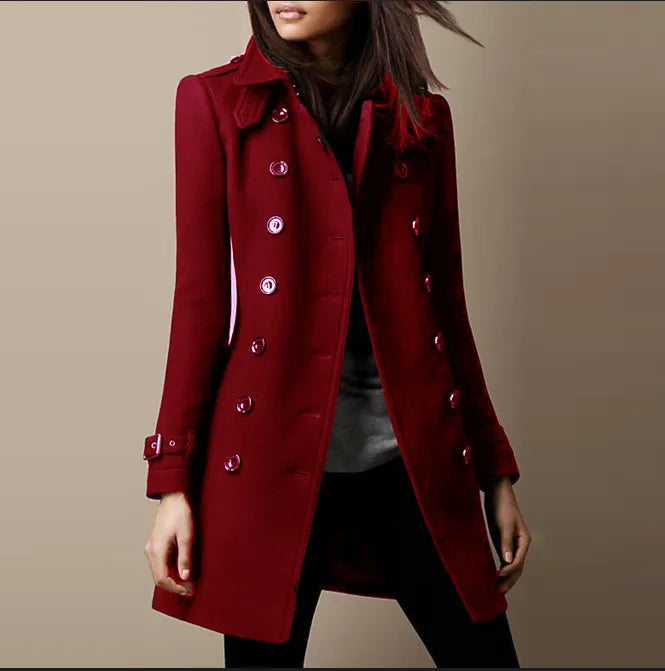 Women's Long Fitted Trenchcoat Double Breasted Outerwear