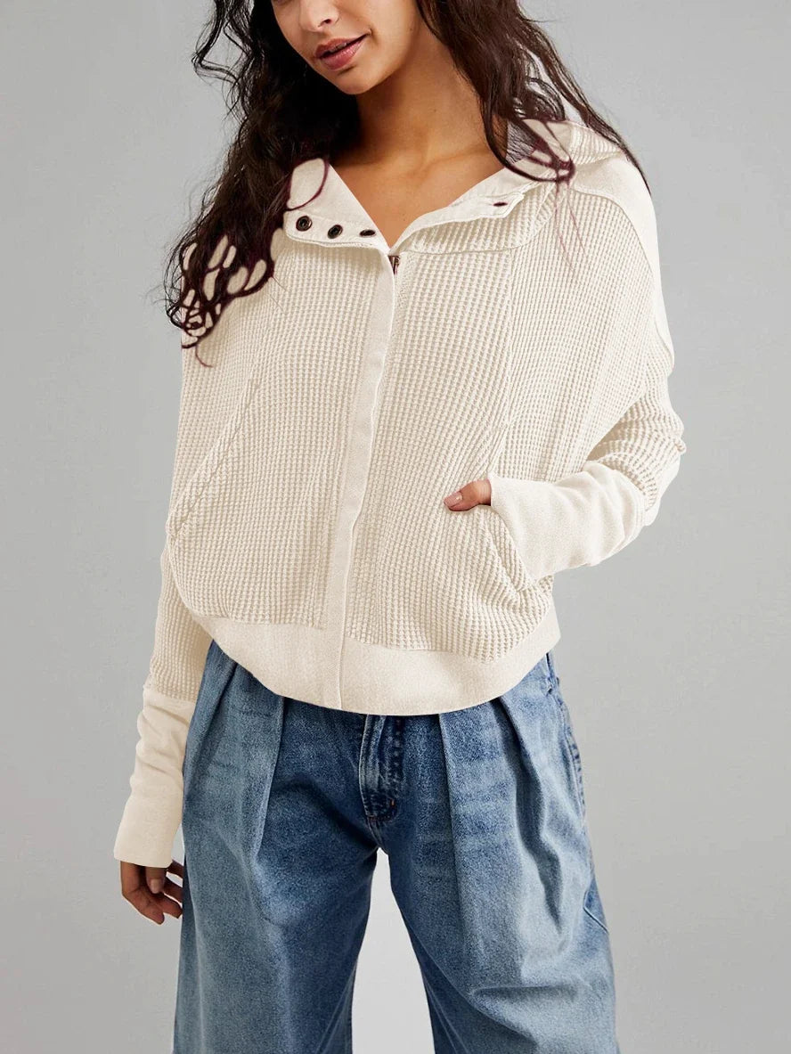 Women's Cotton Waffle Knit Zip Up Hoodie Casual Outerwear
