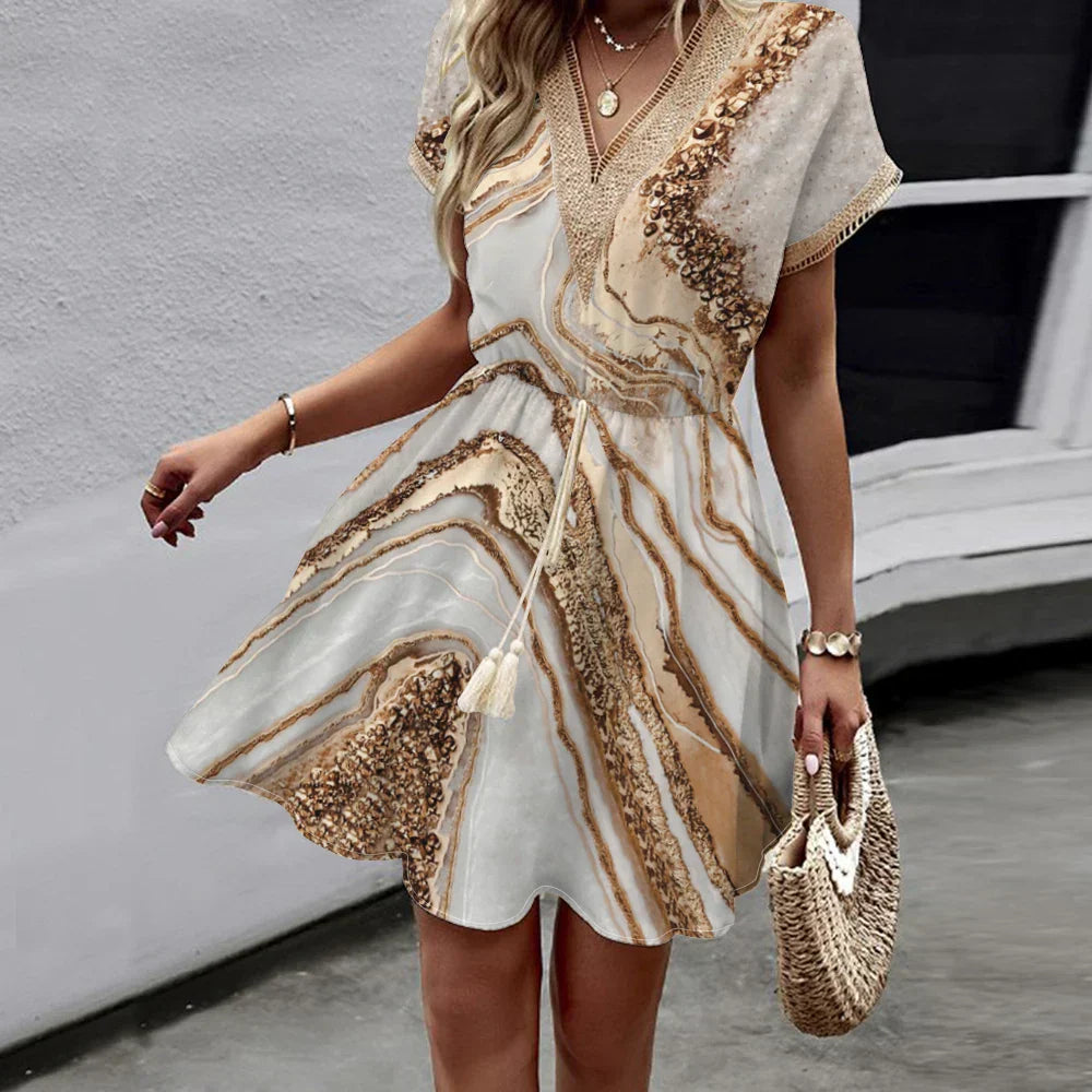 Sally | Robe à col en V imprimée stylée