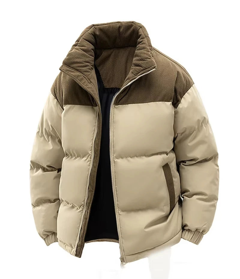 Fabrizio | Insulated Puffer Jacket with Contrast Stand Collar and Covered Zip