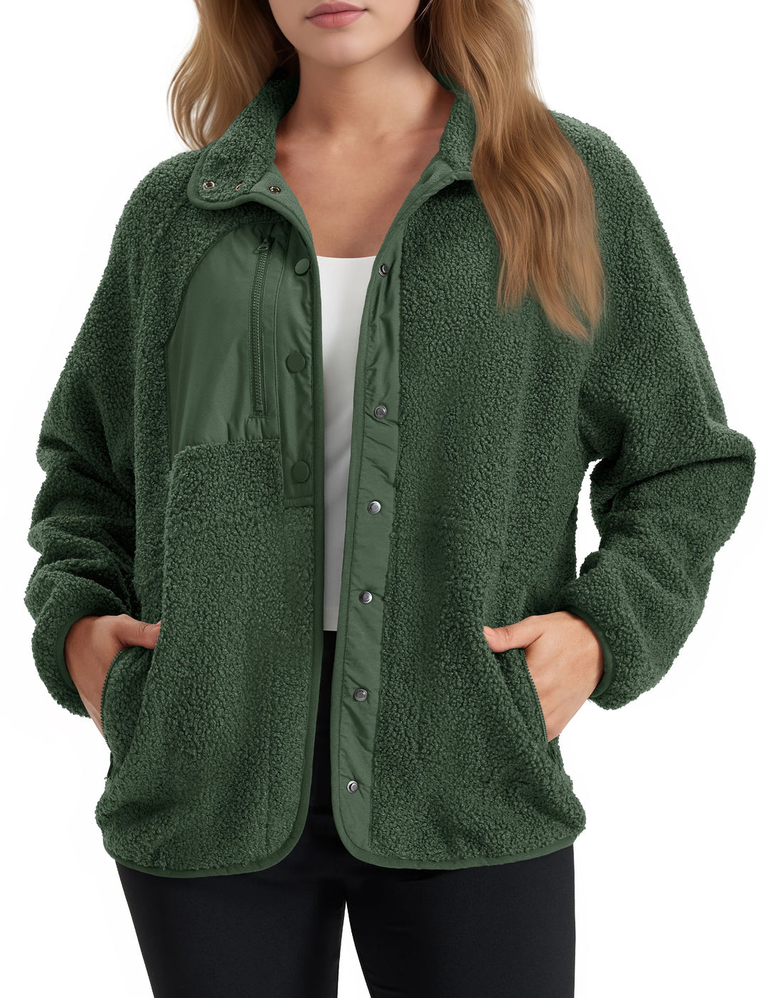 Delfina | Veste polaire sherpa douillette à boutons sur le devant et poches latérales
