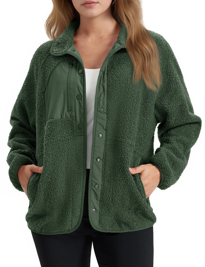 Delfina | Veste polaire sherpa douillette à boutons sur le devant et poches latérales