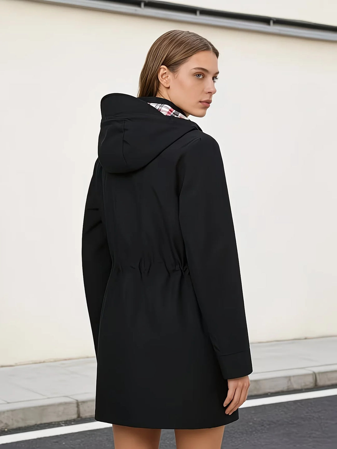 Cosima | Weather-Ready Hooded Trench Jacket with Plaid-Lined Interior