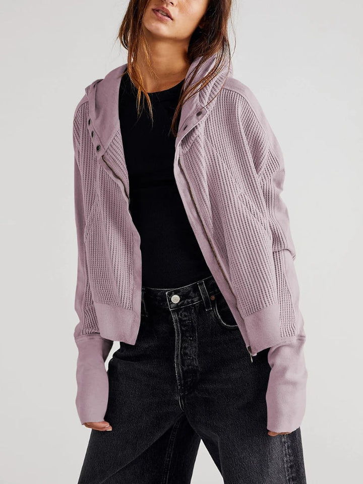 Women's Cotton Waffle Knit Zip Up Hoodie Casual Outerwear