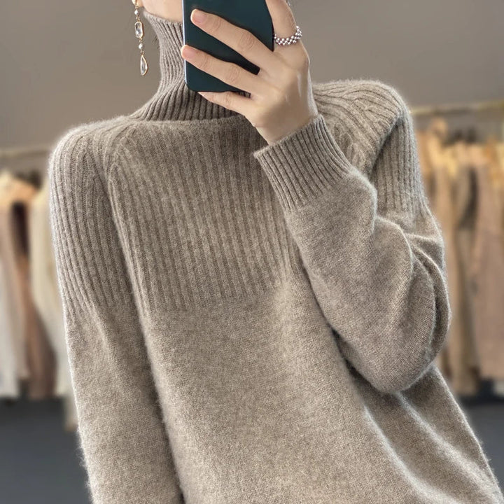Hattie | Refined Women's Turtleneck Sweater with Ribbed Details and Relaxed Fit