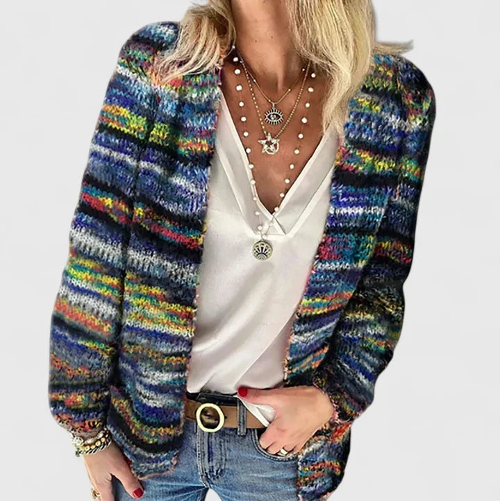 Cardigan ouvert en grosse maille rayée  