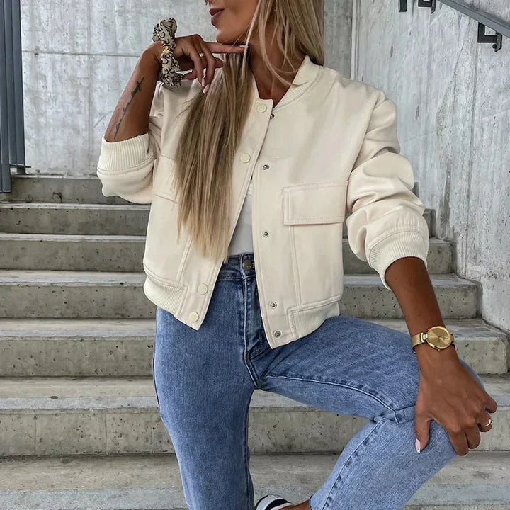 Women's Casual Snap Front Bomber Jacket Utility Outerwear