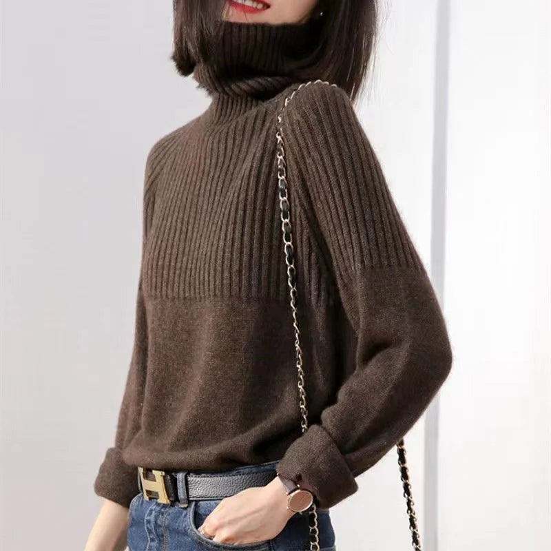 Hattie | Refined Women's Turtleneck Sweater with Ribbed Details and Relaxed Fit