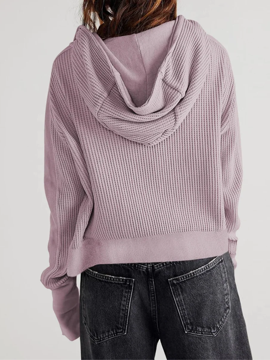 Women's Cotton Waffle Knit Zip Up Hoodie Casual Outerwear
