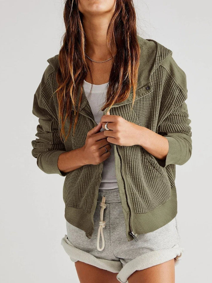 Women's Cotton Waffle Knit Zip Up Hoodie Casual Outerwear