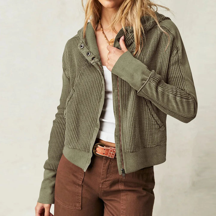 Women's Cotton Waffle Knit Zip Up Hoodie Casual Outerwear