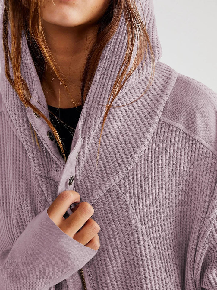 Women's Cotton Waffle Knit Zip Up Hoodie Casual Outerwear