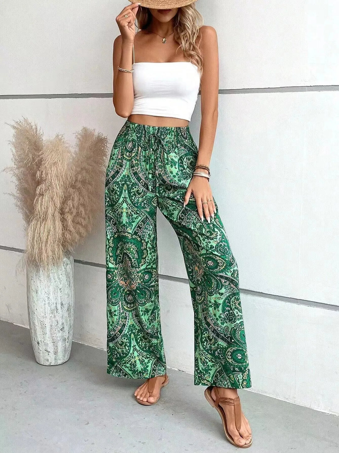 Olivia™ - Pantalon large vintage imprimé
