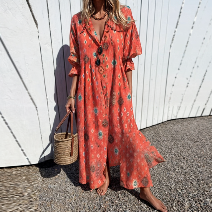 Odessa | Robe florale avec boutons et longueur maxi
