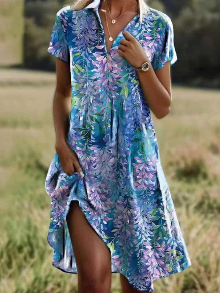 Carla™ | Robe florale boutonnée à col en V stylée