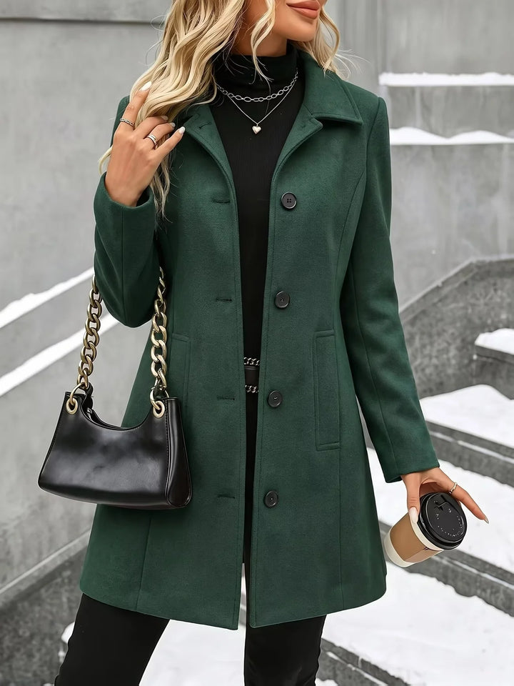 Emmelina | Classic Mid-Length Coat with Turn-Down Collar and Single Button