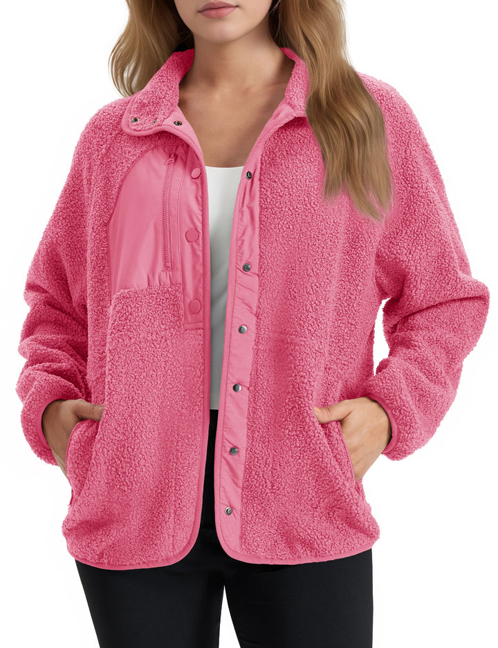 Delfina | Veste polaire sherpa douillette à boutons sur le devant et poches latérales