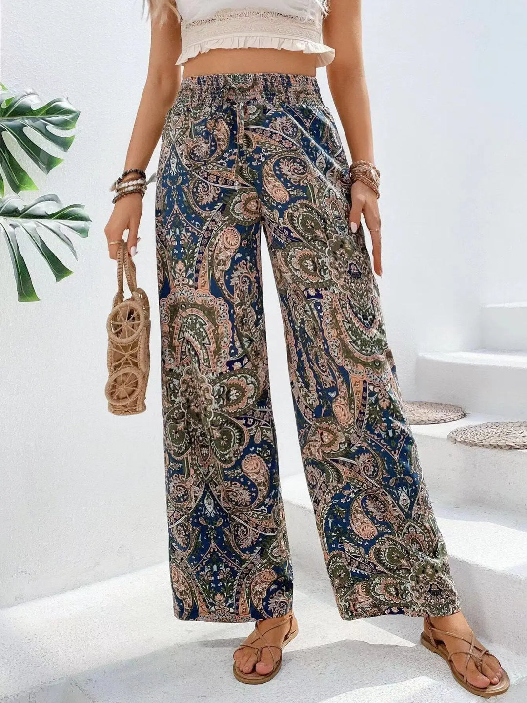 Olivia™ - Pantalon large vintage imprimé