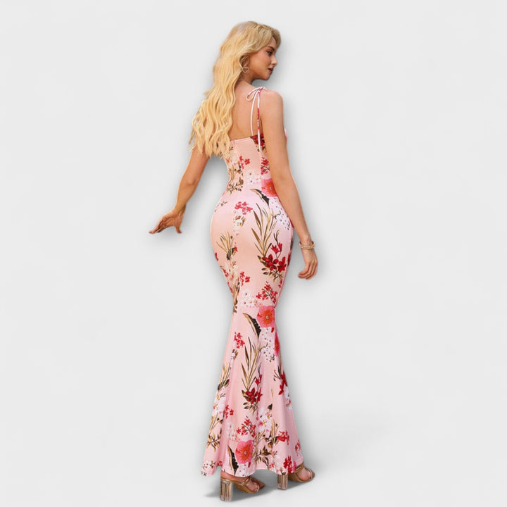 Thalia - Robe de bal imprimé floral avec bretelles nouées aux épaules