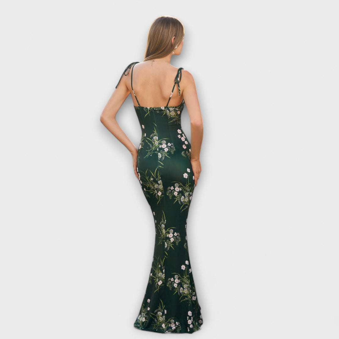 Thalia - Robe de bal imprimé floral avec bretelles nouées aux épaules
