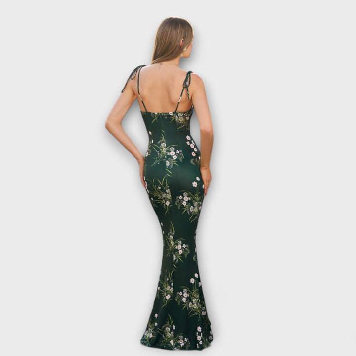 Thalia - Robe de bal imprimé floral avec bretelles nouées aux épaules