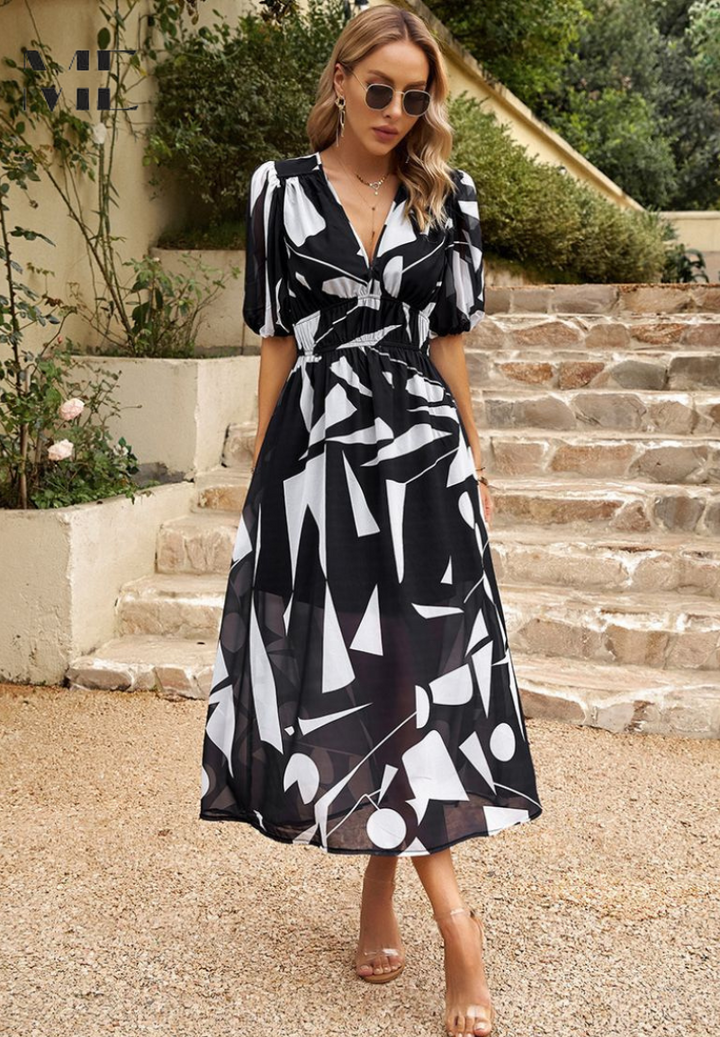 Monica | Robe midi florale avec manches bouffantes