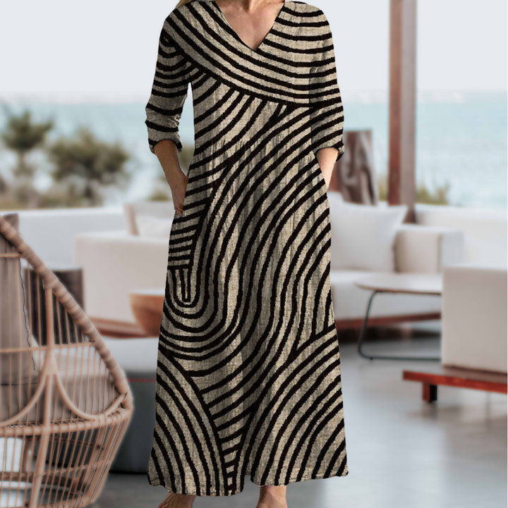 Elisa | Robe à col en V à motif rayé