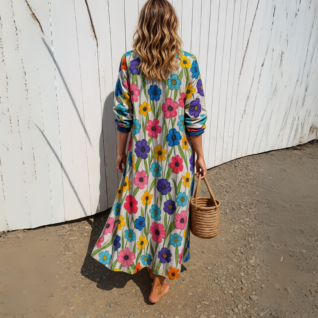 Odessa | Robe florale avec boutons et longueur maxi