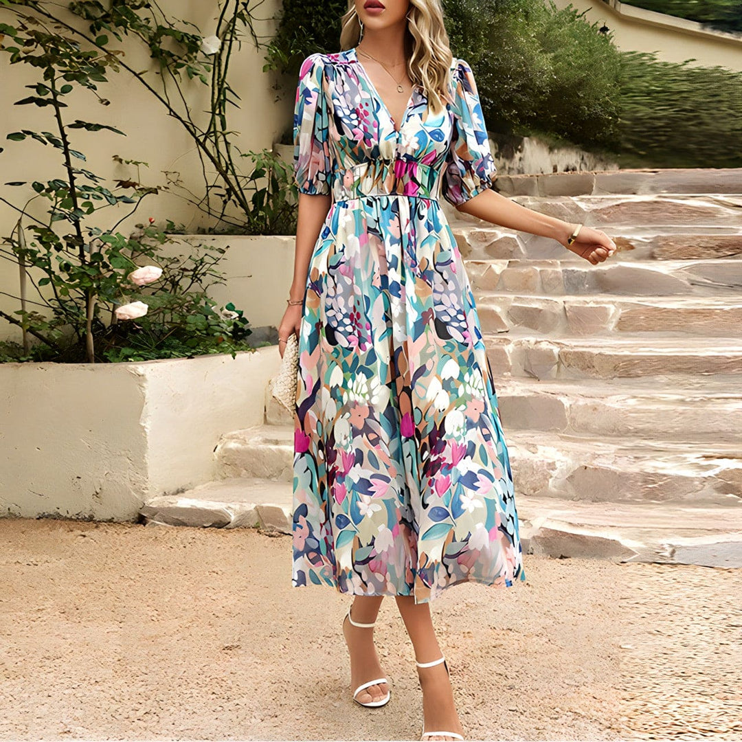 Violetta™ Robe décontractée à col en V imprimée