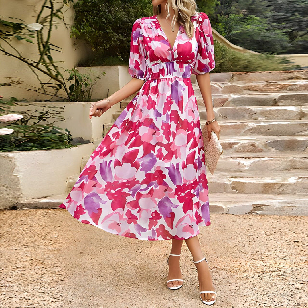 Violetta™ Robe décontractée à col en V imprimée
