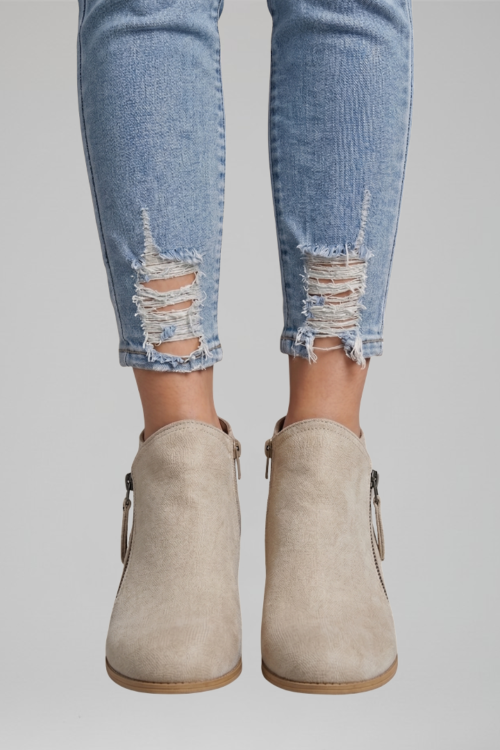 Sylvie | Classic Ankle Boots with Side Zipper and Textured Upper