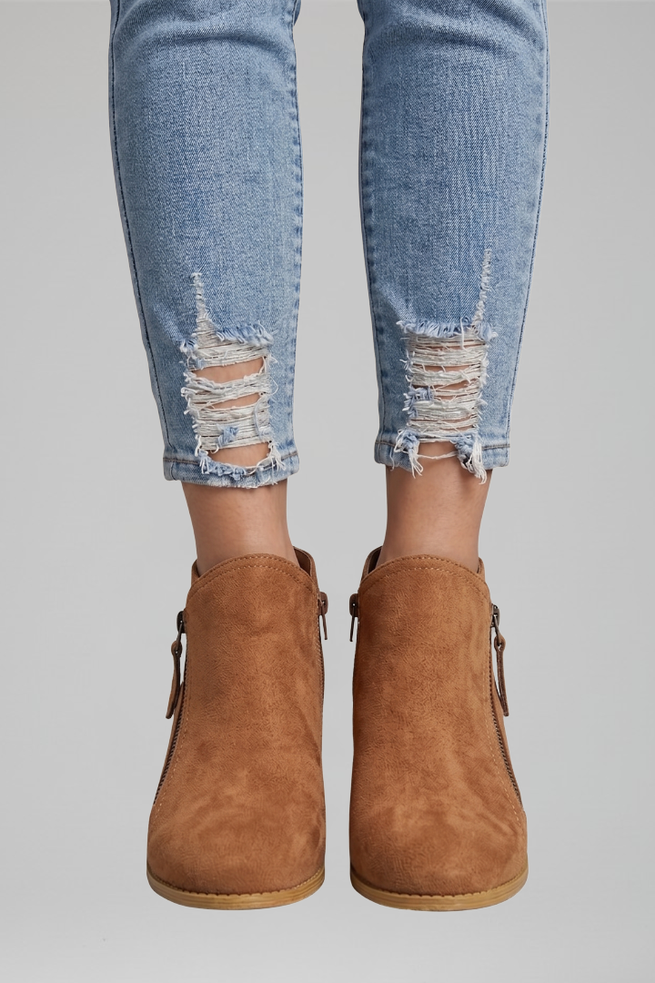 Sylvie | Classic Ankle Boots with Side Zipper and Textured Upper
