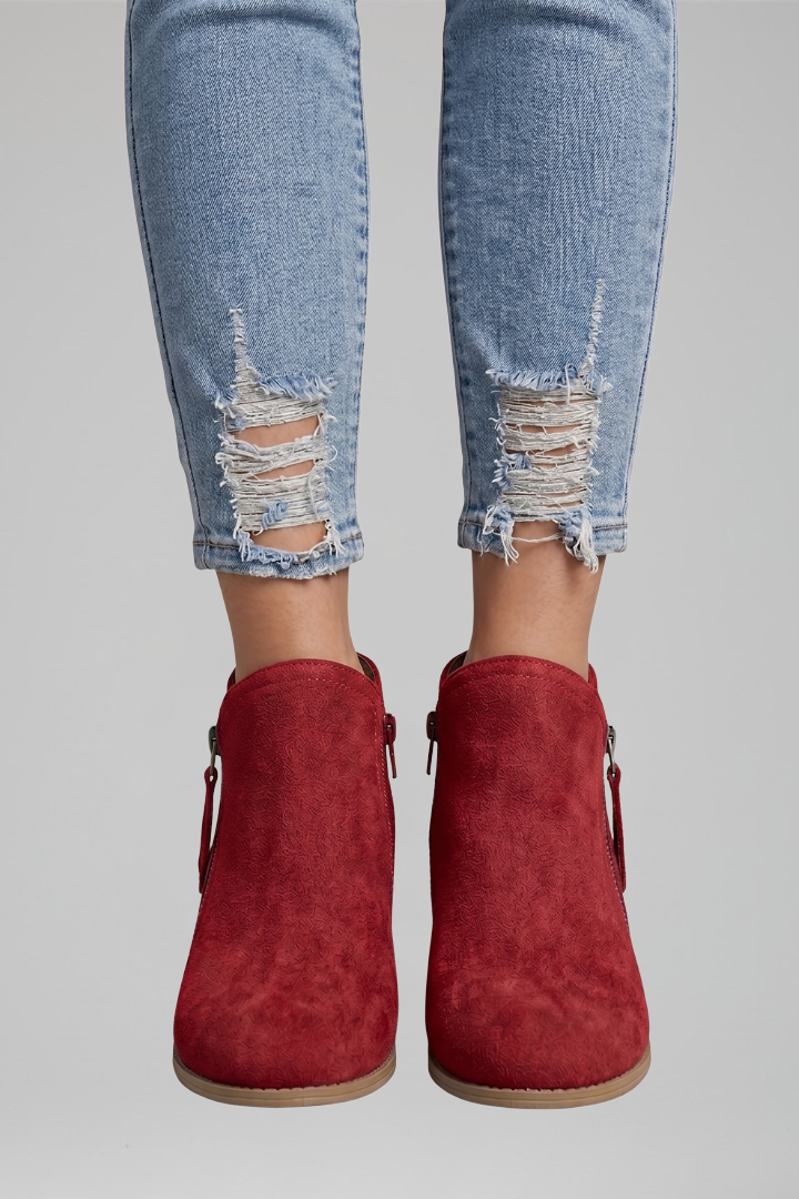 Sylvie | Classic Ankle Boots with Side Zipper and Textured Upper